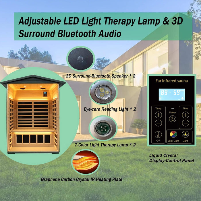 Thermora Riva Premium 2 - Person Black Carbonized Walnut Low EMF Far Infrared Outdoor Sauna With Bluetooth Audio And LED Lighting (SAK16850) - Elite Recovery Wellness