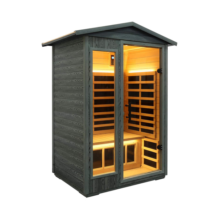Thermora Riva Premium 2 - Person Black Carbonized Walnut Low EMF Far Infrared Outdoor Sauna With Bluetooth Audio And LED Lighting (SAK16850) - Elite Recovery Wellness