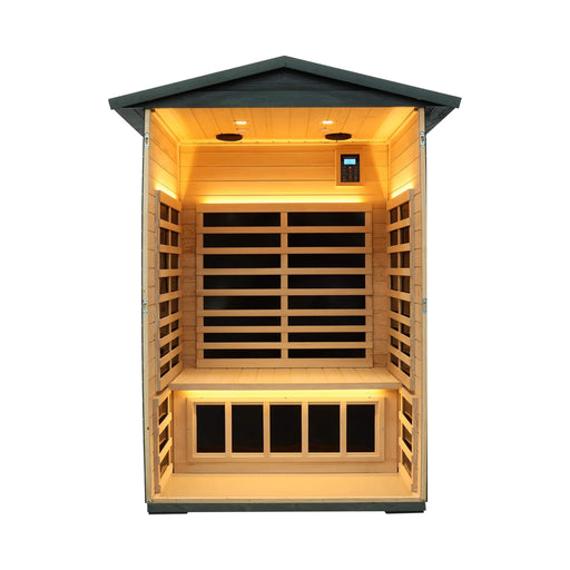 Thermora Riva Premium 2 - Person Black Carbonized Walnut Low EMF Far Infrared Outdoor Sauna With Bluetooth Audio And LED Lighting (SAK16850) - Elite Recovery Wellness