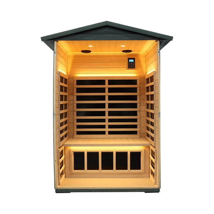 Thermora Riva Premium 2 - Person Black Carbonized Walnut Low EMF Far Infrared Outdoor Sauna With Bluetooth Audio And LED Lighting (SAK16850) - Elite Recovery Wellness