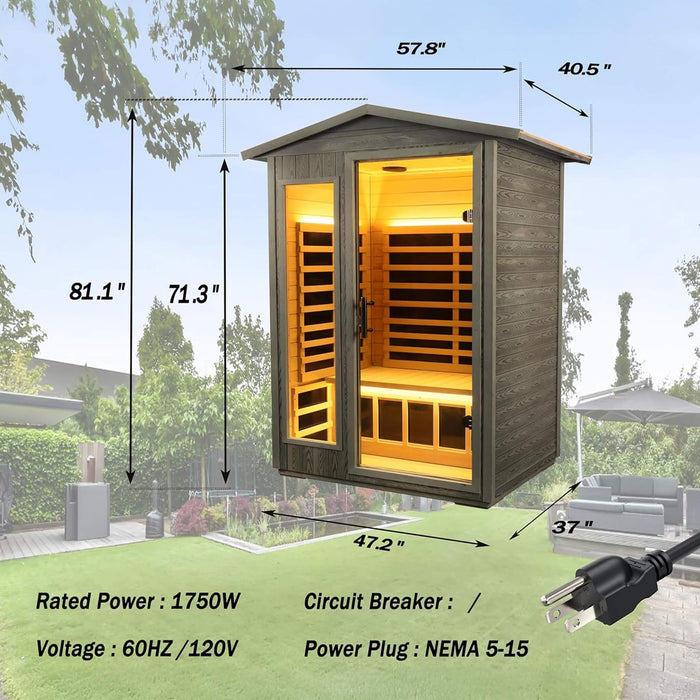Thermora Riva Premium 2 - Person Black Carbonized Walnut Low EMF Far Infrared Outdoor Sauna With Bluetooth Audio And LED Lighting (SAK16850) - Elite Recovery Wellness