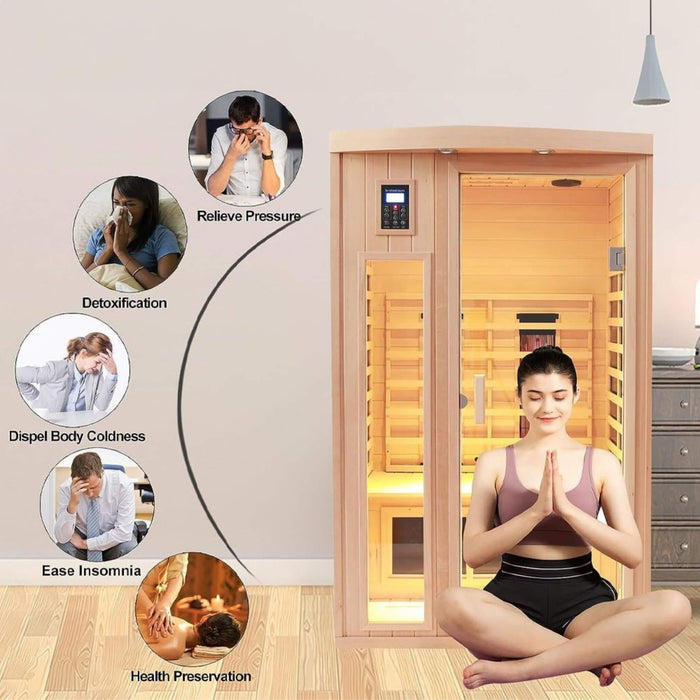 Thermora Orien Premium 2 - Person Low EMF FAR - Infrared Heat Wood Home Personal Spa Sauna With Ceramic Heaters, 1760W (SAK25714) - Elite Recovery Wellness