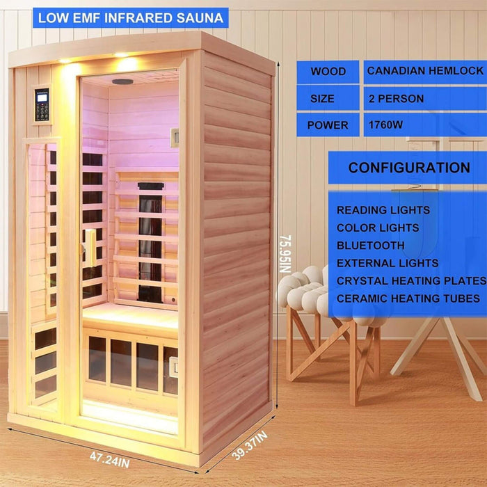 Thermora Orien Premium 2 - Person Low EMF FAR - Infrared Heat Wood Home Personal Spa Sauna With Ceramic Heaters, 1760W (SAK25714) - Elite Recovery Wellness