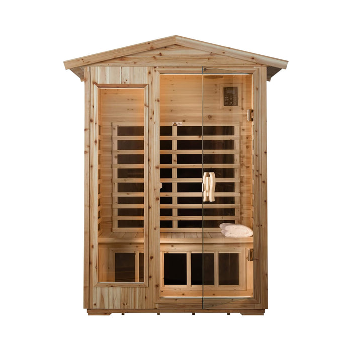 Thermora Luxury 2 - Person Outdoor Low EMF Hemlock Infrared Sauna With Bluetooth And Chromotherapy Light (SAK97318) - Elite Recovery Wellness