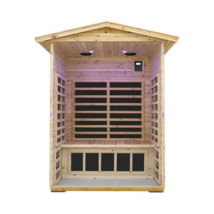 Thermora Luxury 2 - Person Outdoor Low EMF Hemlock Infrared Sauna With Bluetooth And Chromotherapy Light (SAK97318) - Elite Recovery Wellness