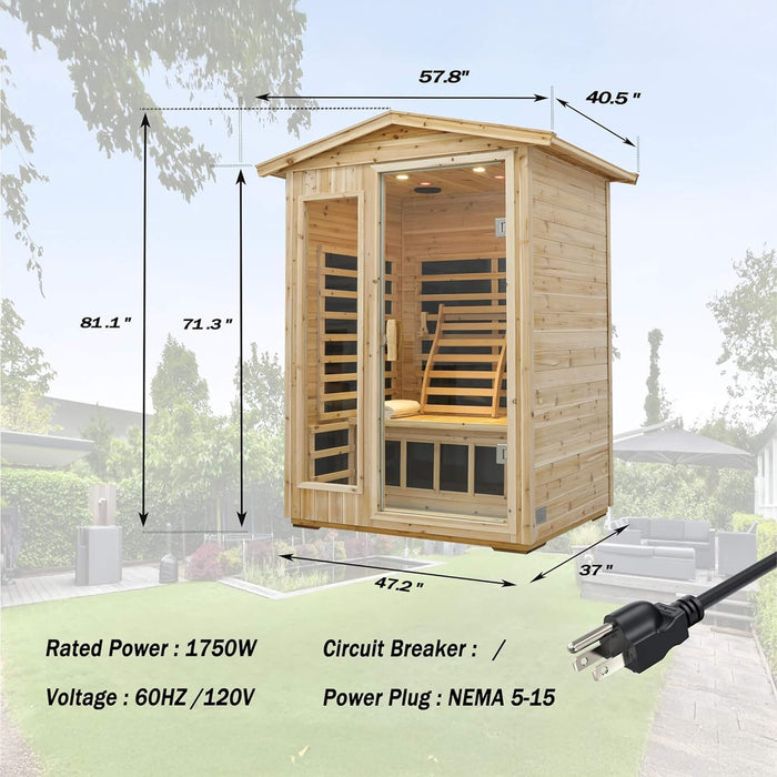Thermora Luxury 2 - Person Outdoor Low EMF Hemlock Infrared Sauna With Bluetooth And Chromotherapy Light (SAK97318) - Elite Recovery Wellness