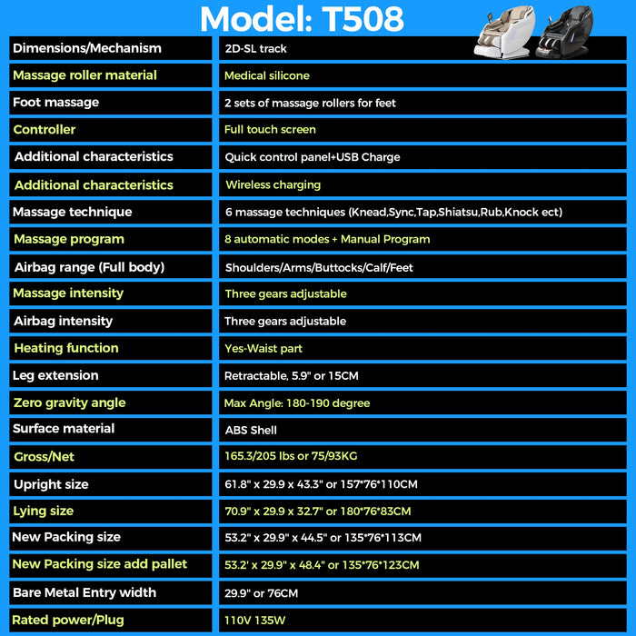 WANKO Bliss SL-Track Zero Gravity Full Body Recliner Massage Chair