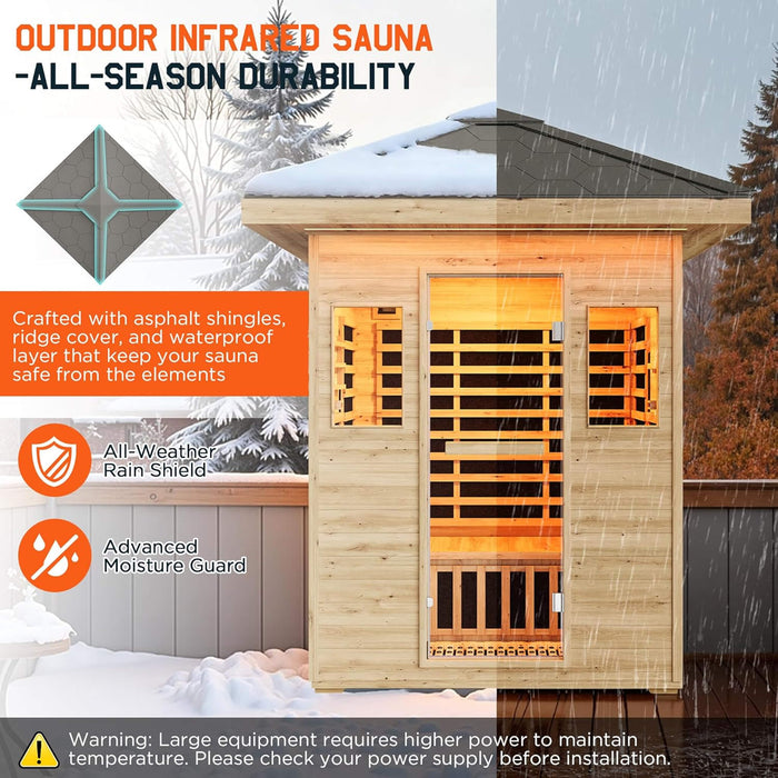 Thermora Zurich 3 - Person Low EMF Spruce Wood Outdoor Infrared Sauna With Bluetooth Speakers And LED Lights (SAK59047) - Elite Recovery Wellness
