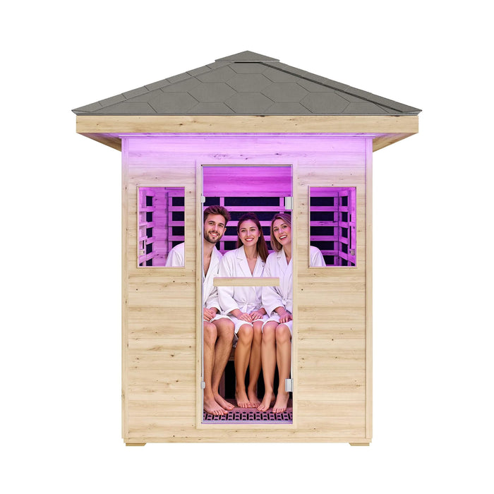 Thermora Zurich 3 - Person Low EMF Spruce Wood Outdoor Infrared Sauna With Bluetooth Speakers And LED Lights (SAK59047) - Elite Recovery Wellness