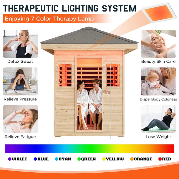 Thermora Zurich 3 - Person Low EMF Spruce Wood Outdoor Infrared Sauna With Bluetooth Speakers And LED Lights (SAK59047) - Elite Recovery Wellness