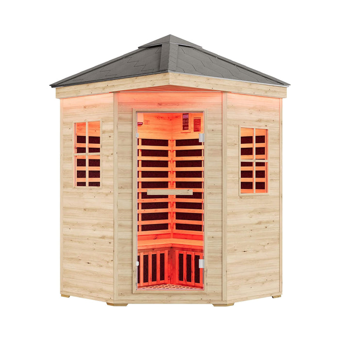Thermora Monaco 4 - Person Low EMF Spruce Wood Outdoor Infrared Sauna With Bluetooth Speakers And LED Lights (SAK16270) - Elite Recovery Wellness