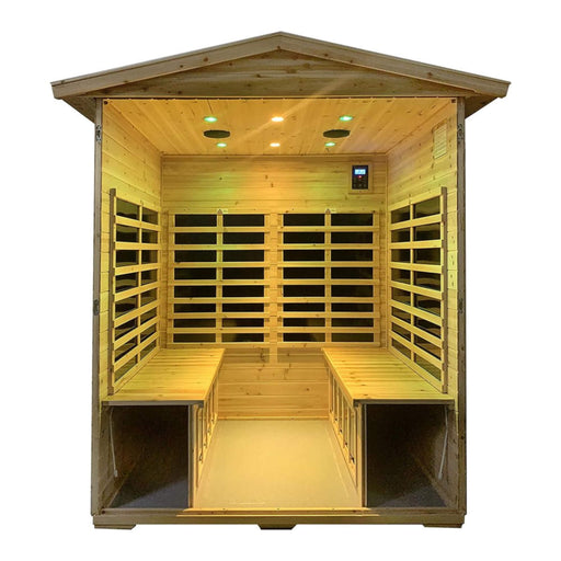 Thermora Deluxe 4 - Person Outdoor Infrared Hemlock Sauna With Bluetooth Speakers & LED Lighting (SAK96371) - Elite Recovery Wellness