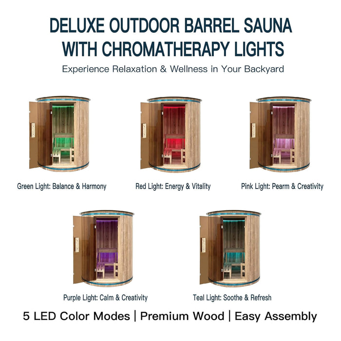 Thermora Barcelona Premium 78 - Inch 4 - Person Cedar Wood Outdoor Vertical Barrel Sauna With 6KW Heater, LED Lights And Stones (SAK74813) - Elite Recovery Wellness