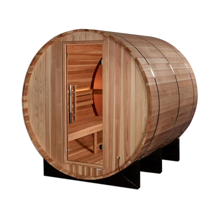 Golden Designs “Zurich” 4-Person Barrel Traditional Sauna – Premium Outdoor Pacific Cedar Sauna