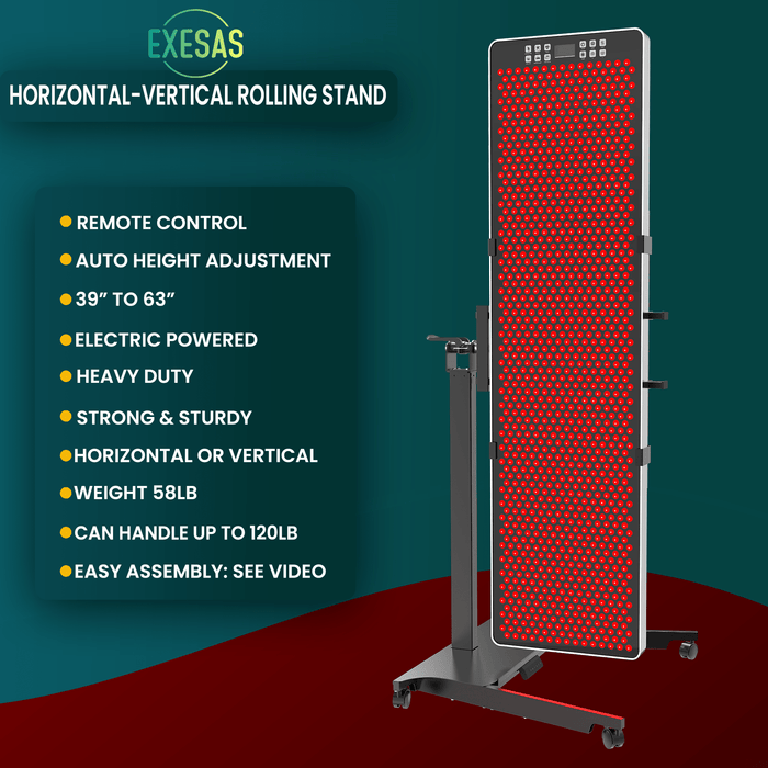 Horizontal/Vertical Powered Automatic Rolling Stand for EXESAS Red Light Therapy Panels, Auto Height Adjustment, (Panel Sold Separately) - Elite Recovery Wellness