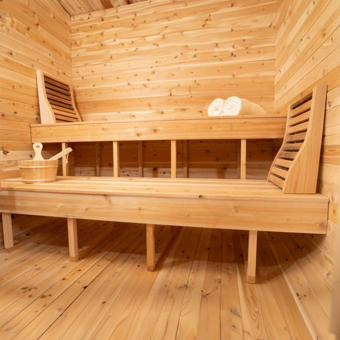 Dundalk Leisurecraft 4 - Person Canadian Timber Luna Cube Sauna With Sloped Roof And Front Window [CTC22LU] (SAK96475) - Elite Recovery Wellness