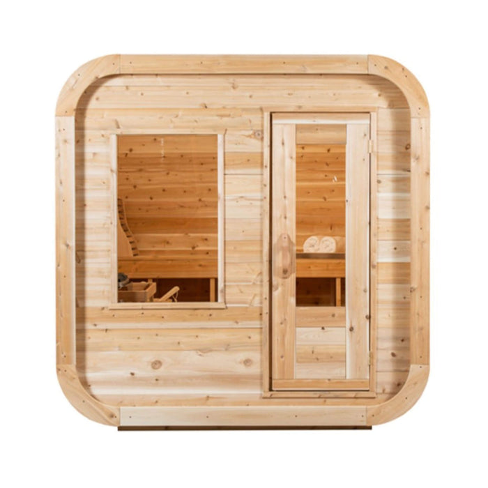 Dundalk Leisurecraft 4 - Person Canadian Timber Luna Cube Sauna With Sloped Roof And Front Window [CTC22LU] (SAK96475) - Elite Recovery Wellness