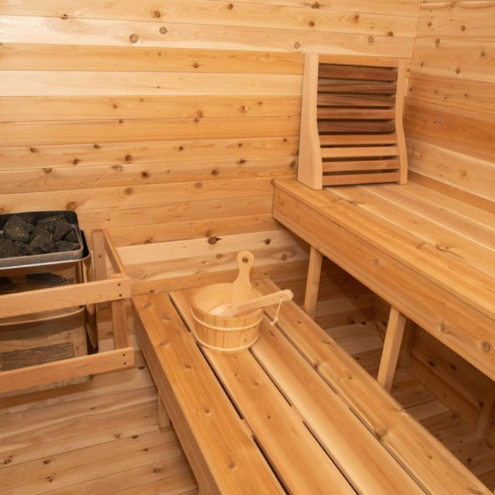 Dundalk Leisurecraft 4 - Person Canadian Timber Luna Cube Sauna With Sloped Roof And Front Window [CTC22LU] (SAK96475) - Elite Recovery Wellness