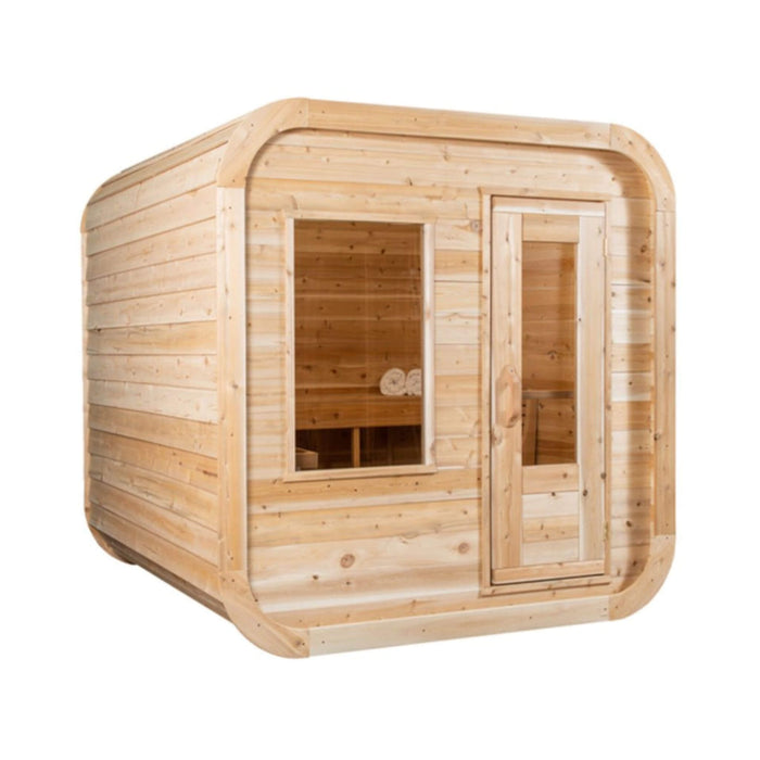Dundalk Leisurecraft 4 - Person Canadian Timber Luna Cube Sauna With Sloped Roof And Front Window [CTC22LU] (SAK96475) - Elite Recovery Wellness