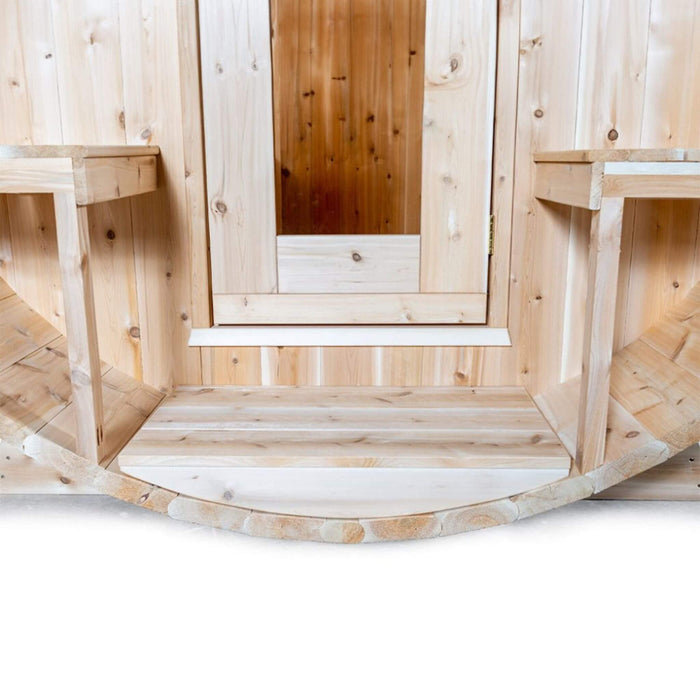 Dundalk Leisurecraft 4 - Person Canadian Timber Serenity Barrel Sauna With Solid Wood Benches [CTC2245W] (SAK94862) - Elite Recovery Wellness