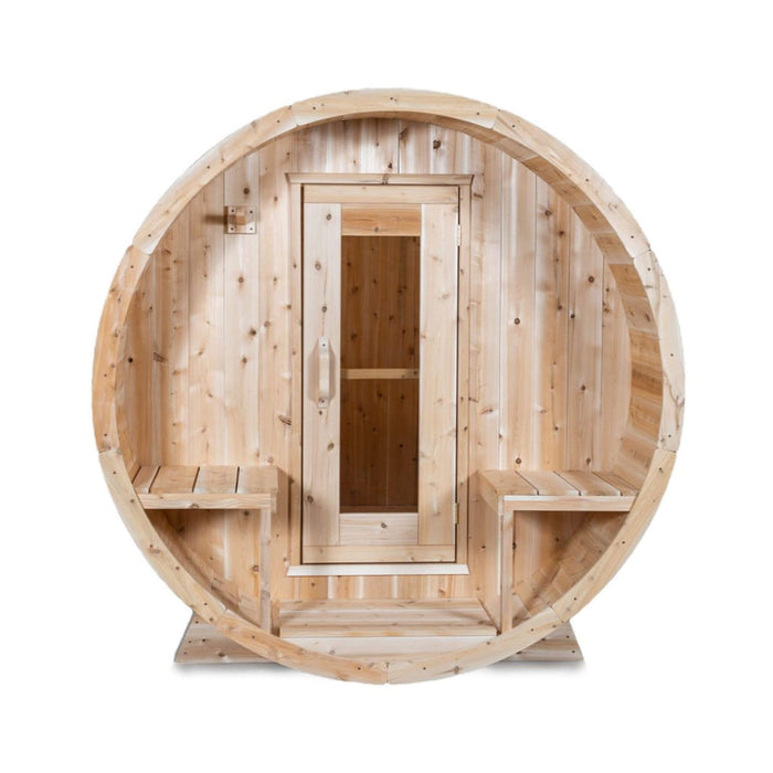 Dundalk Leisurecraft 4 - Person Canadian Timber Serenity Barrel Sauna With Solid Wood Benches [CTC2245W] (SAK94862) - Elite Recovery Wellness