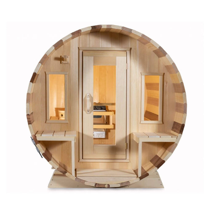 Dundalk Leisurecraft 6 - Person Canadian Timber Tranquility Barrel Sauna With Front Porch [CTC2345W] (SAK96814) - Elite Recovery Wellness