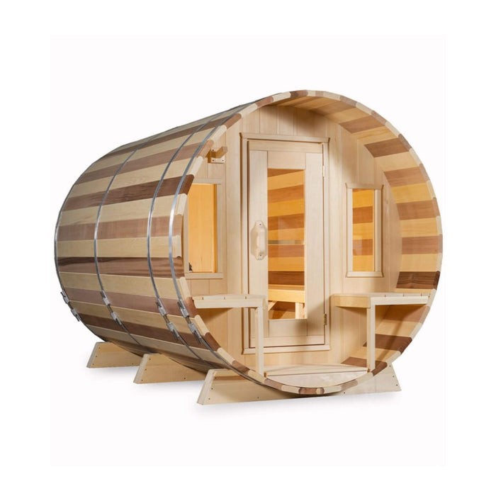 Dundalk Leisurecraft 6 - Person Canadian Timber Tranquility Barrel Sauna With Front Porch [CTC2345W] (SAK96814) - Elite Recovery Wellness