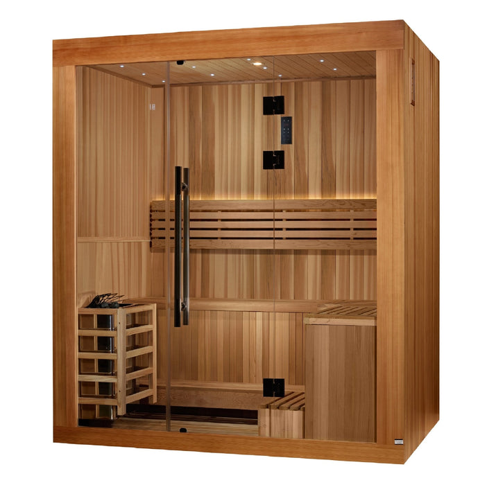 Golden Designs 2025 "Copenhagen Edition" 3 - Person Traditional Sauna – Canadian Red Cedar & Pacific Premium Clear Cedar - Elite Recovery Wellness