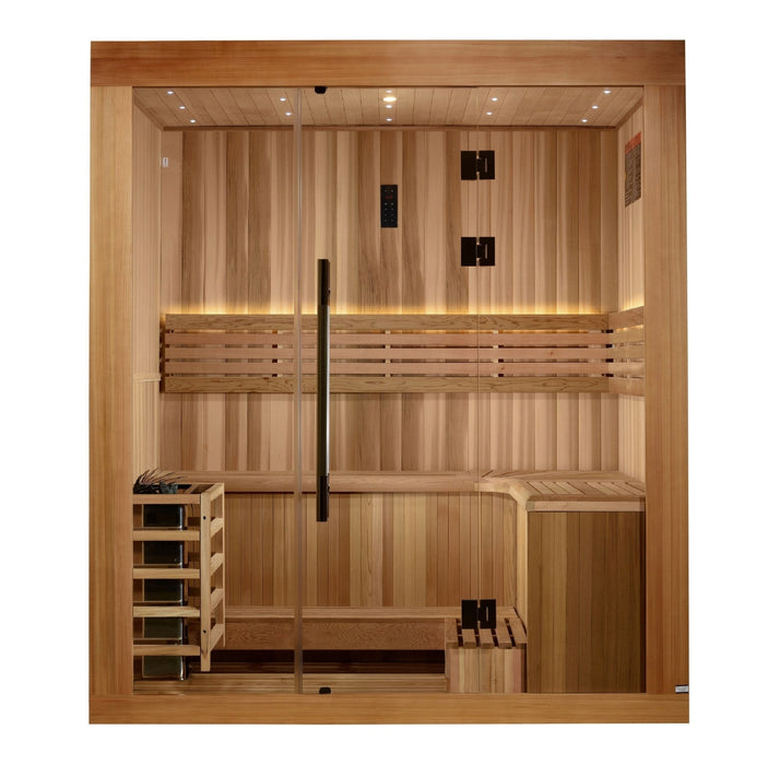 Golden Designs 2025 "Copenhagen Edition" 3 - Person Traditional Sauna – Canadian Red Cedar & Pacific Premium Clear Cedar - Elite Recovery Wellness