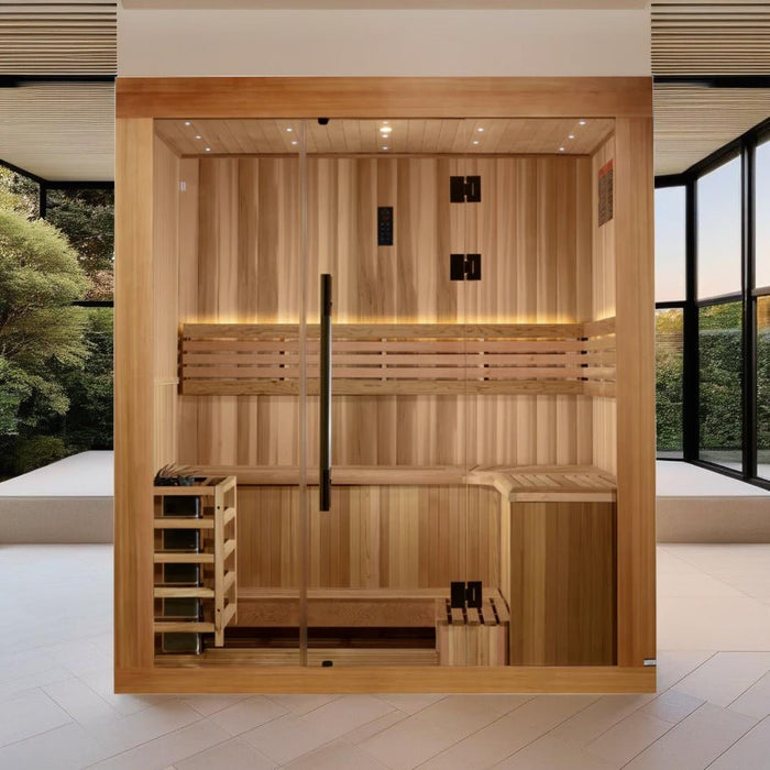 Golden Designs 2025 "Copenhagen Edition" 3 - Person Traditional Sauna – Canadian Red Cedar & Pacific Premium Clear Cedar - Elite Recovery Wellness