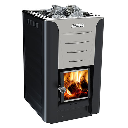 Harvia Pro 20 BK WH Sauna Stove Package – 24kW Wood-Burning Stove with Chimney, Water Heater & Stones