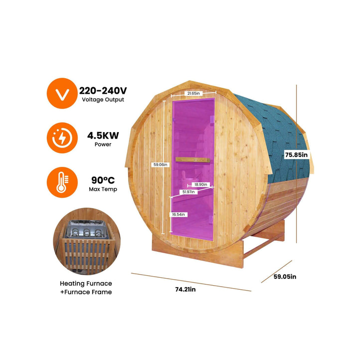 Thermora Large Premium American White Oak Outdoor Wooden Barrel Sauna With 4.5KW Sauna Heater (SAK45968) - Elite Recovery Wellness