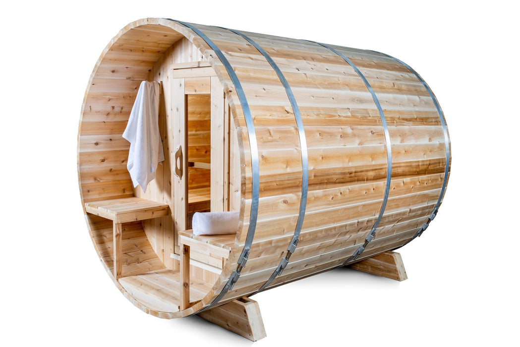 LeisureCraft Serenity Barrel Sauna – 3–4 Person Outdoor Cedar Sauna
