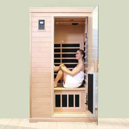 Thermora Luxury 2 - Person Hemlock Wood FAR Infrared Sauna Room W/ Glass Door, 1750W (SAK81525) - Elite Recovery Wellness