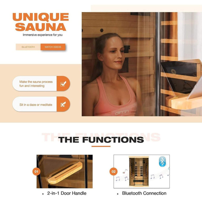 Thermora Valen Luxury 2 - Person Low EMF FAR Infrared Heat Wood Home Personal Spa Sauna W/ Panoramic Tempered Glass, 2000W (SAK27481) - Elite Recovery Wellness