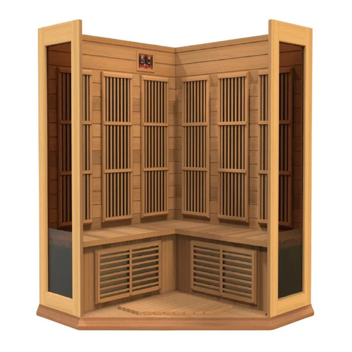 Maxxus 3-Person Corner Low EMF FAR Infrared Sauna – Canadian Hemlock