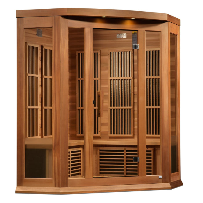 Maxxus 3-Person Corner Low EMF FAR Infrared Sauna – Canadian Hemlock