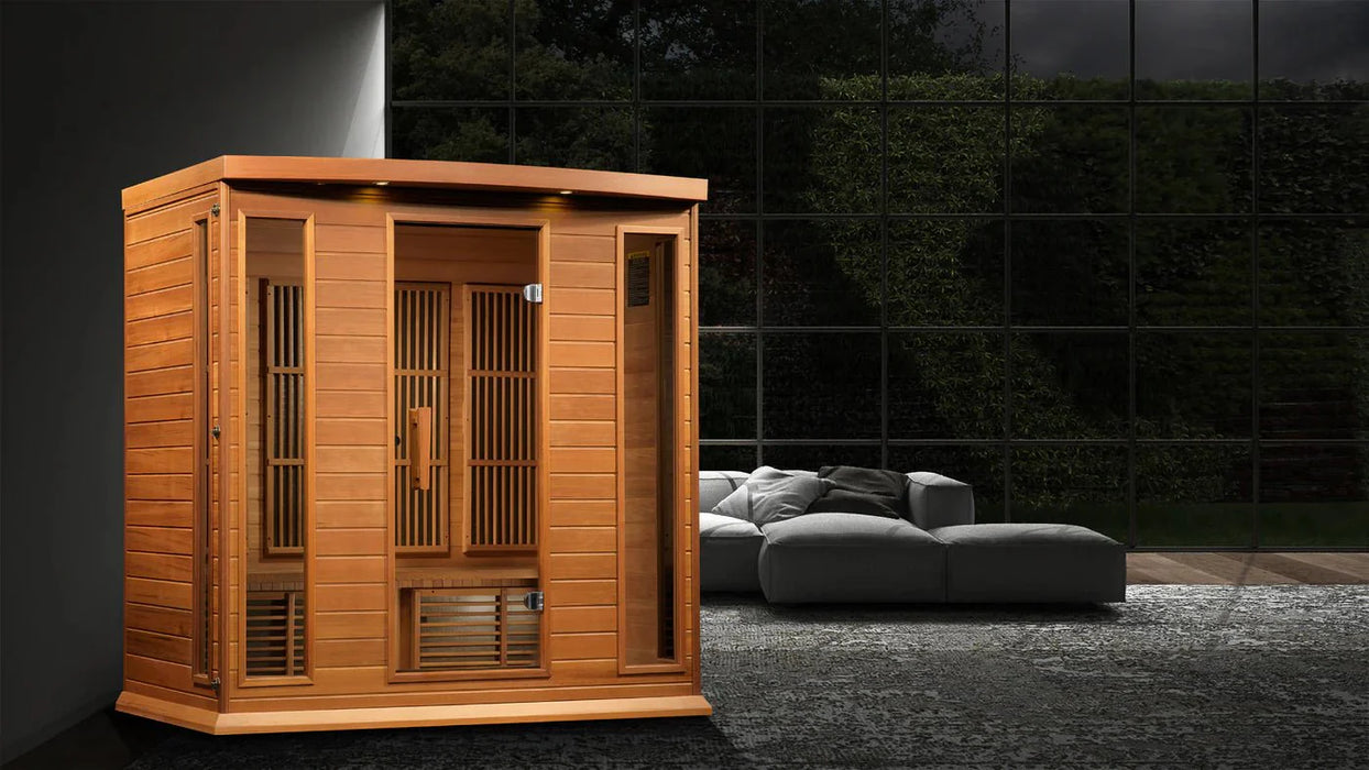InHouse Wellness Maxxus “Chaumont Edition” 4-Person FAR Infrared Corner Sauna – Red Cedar
