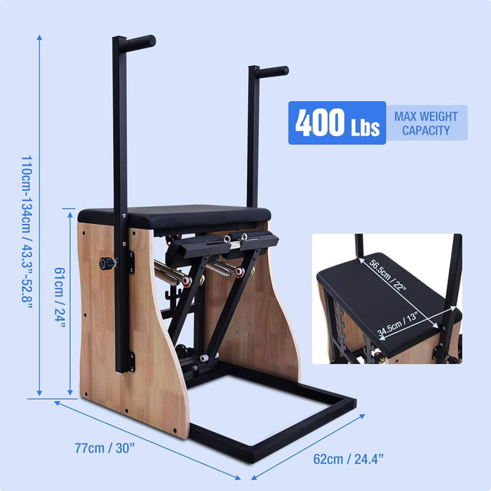 Core Pilates Multifunctional Solid Wood Pilates Reformer Chair With Adjustable Springs And Split Pedals (SAK27581)