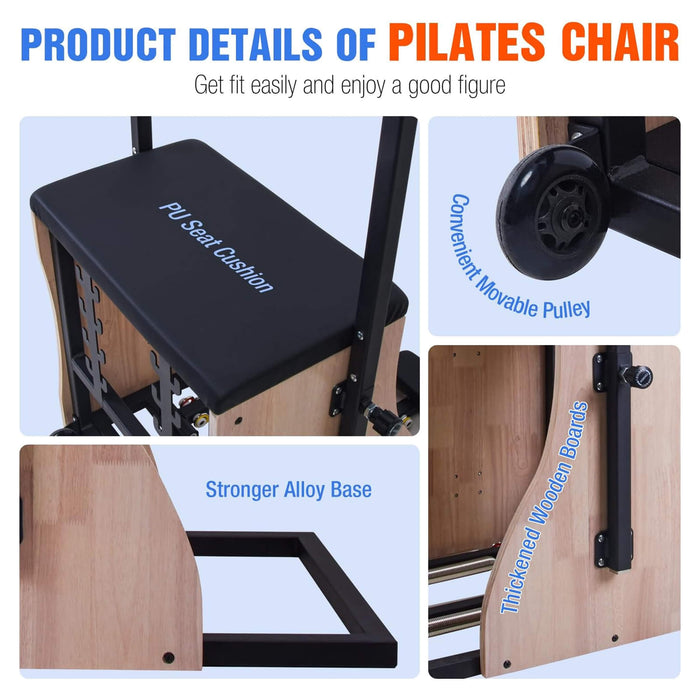 Core Pilates Multifunctional Solid Wood Pilates Reformer Chair With Adjustable Springs And Split Pedals (SAK27581)