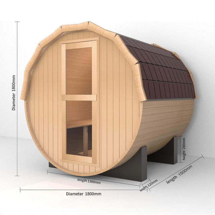 Thermora Premium All - Weather Outdoor Pinewood Barrel Sauna Kit With 4.5KW Heater And Tempered Glass Window (SAK91462) - Elite Recovery Wellness