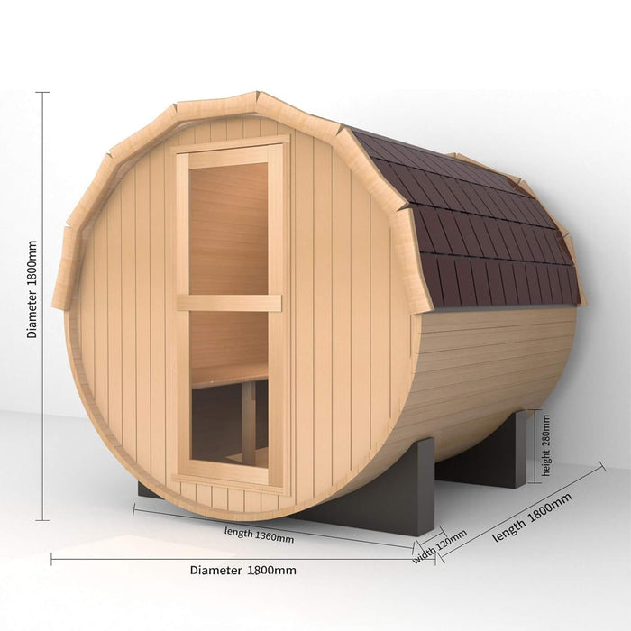 Thermora Premium All - Weather Outdoor Pinewood Barrel Sauna Kit With 4.5KW Heater And Tempered Glass Window (SAK91462) - Elite Recovery Wellness