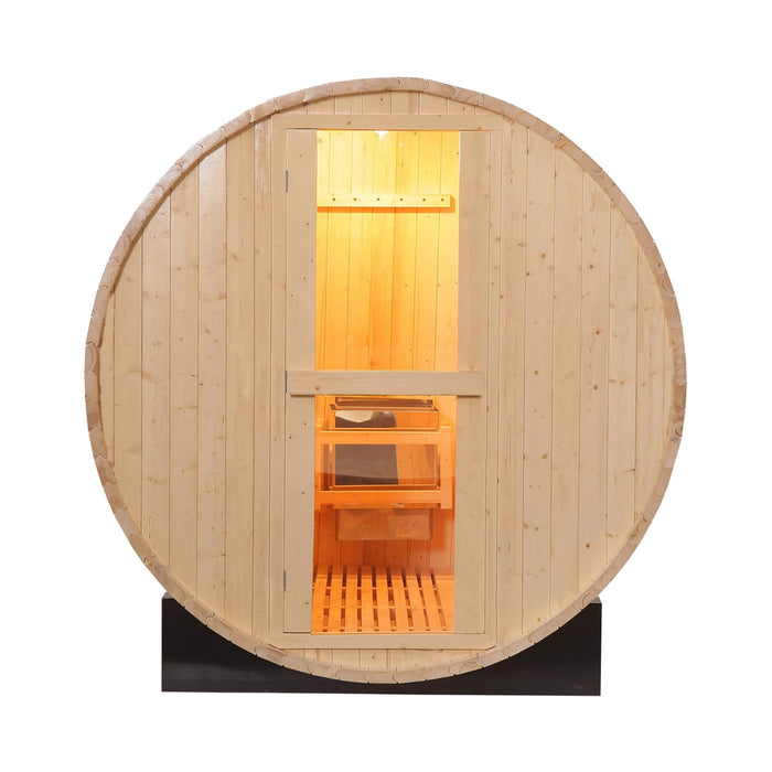 Thermora Premium All - Weather Outdoor Pinewood Barrel Sauna Kit With 4.5KW Heater And Tempered Glass Window (SAK91462) - Elite Recovery Wellness