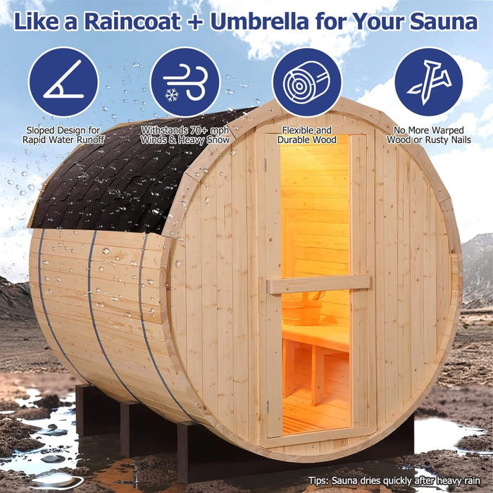 Thermora Premium All - Weather Outdoor Pinewood Barrel Sauna Kit With 4.5KW Heater And Tempered Glass Window (SAK91462) - Elite Recovery Wellness