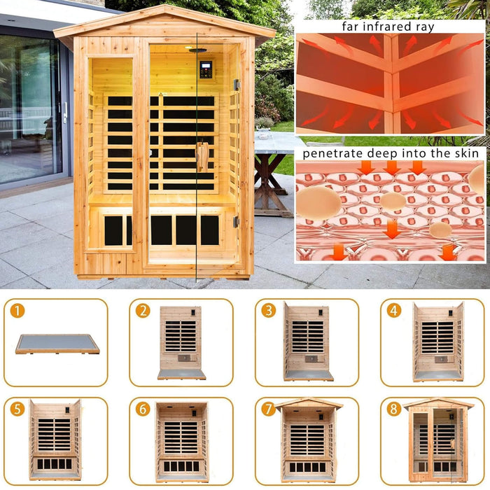 Thermora Zorin Premium 2 - Person Indoor Outdoor Low EMF FAR - Infrared Hemlock Wood Personal Home Sauna Spa, 1750W (SAK27451) - Elite Recovery Wellness