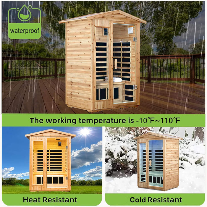 Thermora Zorin Premium 2 - Person Indoor Outdoor Low EMF FAR - Infrared Hemlock Wood Personal Home Sauna Spa, 1750W (SAK27451) - Elite Recovery Wellness