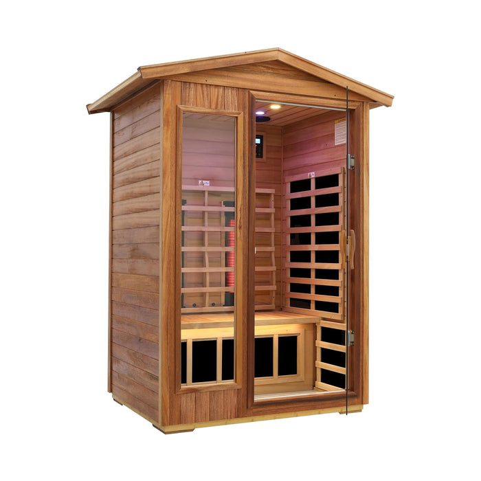 Thermora Deluxe 2-Person Outdoor Mahogany Low EMF Far Infrared Sauna With Bluetooth Audio And LED Lights (SAK83719)