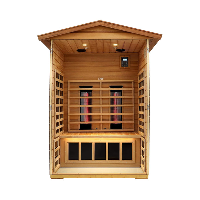 Thermora Deluxe 2-Person Outdoor Mahogany Low EMF Far Infrared Sauna With Bluetooth Audio And LED Lights (SAK83719)