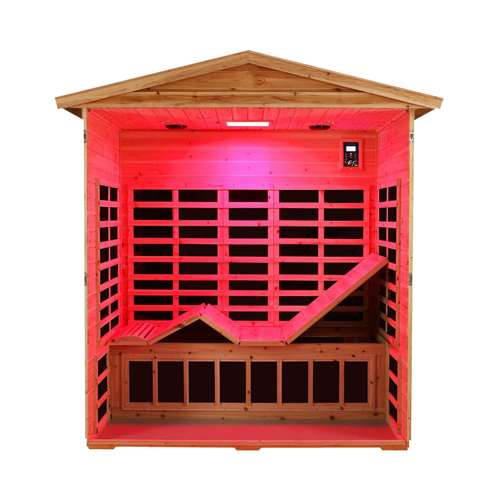 Thermora Deluxe 3 - Person Outdoor Full Spectrum Low EMF Infrared Home Sauna With Bluetooth Speakers And LED Reading Light (SAK14098) - Elite Recovery Wellness