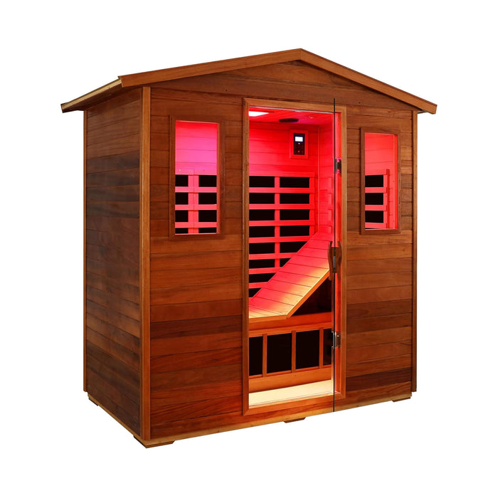 Thermora Luxury 3 - Person Outdoor Mahogany Full Spectrum Ultra - Low EMF FAR Infrared Sauna With Chromotherapy And Bluetooth Speakers (SAK83460) - Elite Recovery Wellness